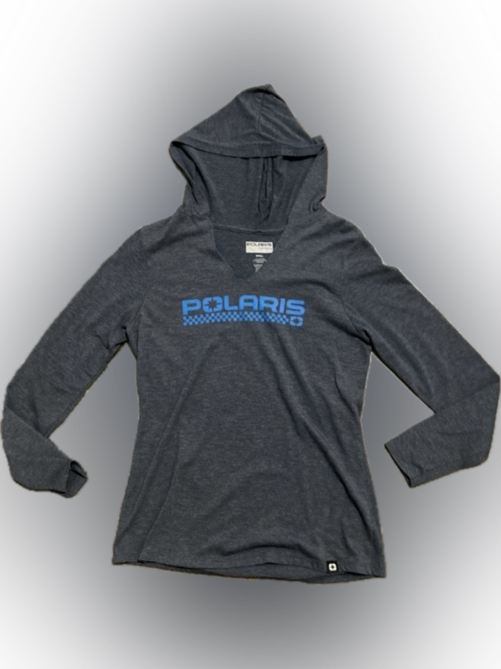 Polaris Hooded Long Sleeve T-Shirt in Charcoal with Blue Logo Women’s Size S